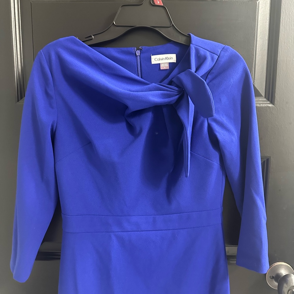 Calvin Klein Blue Sheath Dress with Cowl Neck - Picture 3 of 7